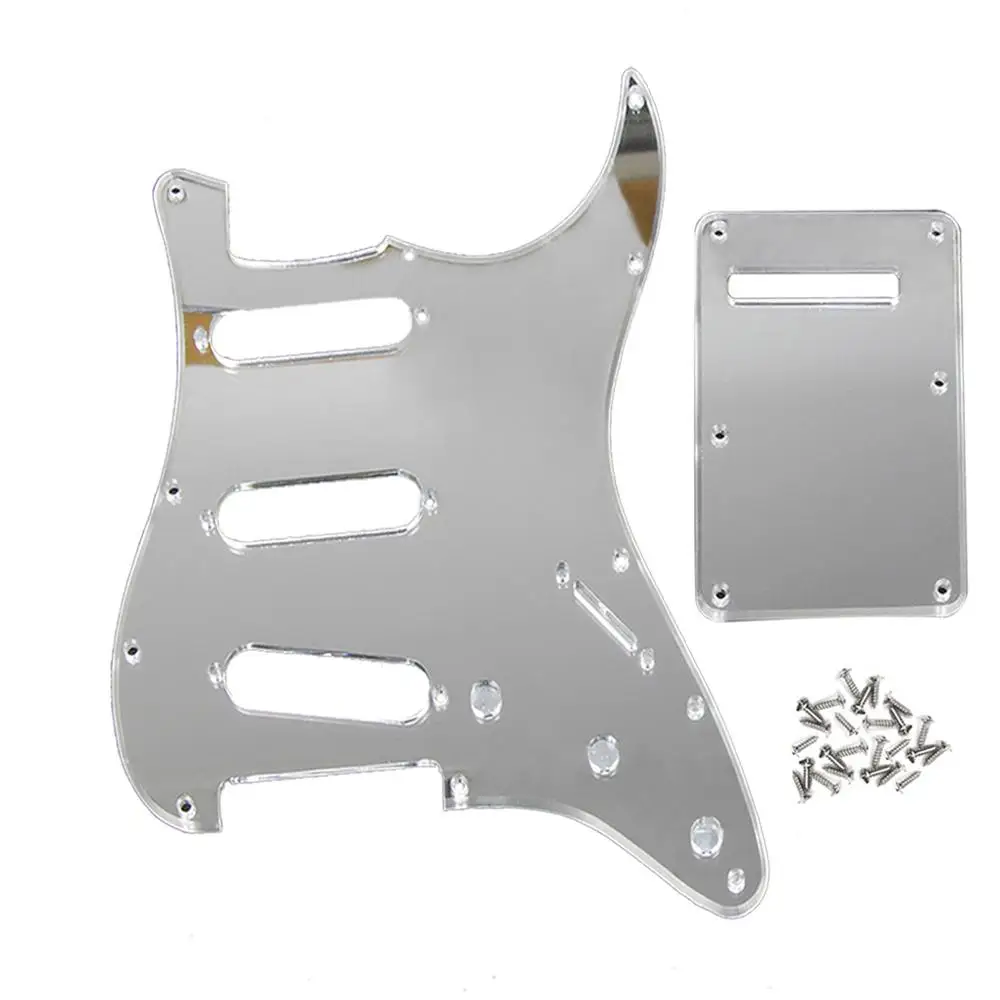 

FLEOR Silver Mirror Electric Guitar Pickguard SSS 11 Holes & Back Plate & Screws for Mexico/USA Modern Strat Guitar Accessories