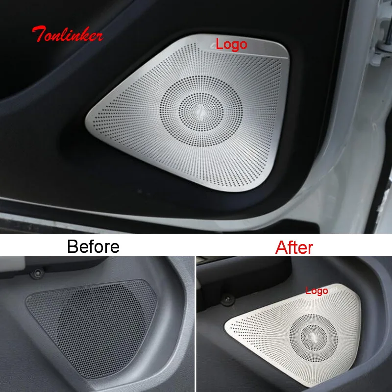 

Tonlinker Interior Car Door Speaker Cover sticker for Citroen C5 Aircross 2017-19 Car Styling 4PCS Stainless steel Cover sticker