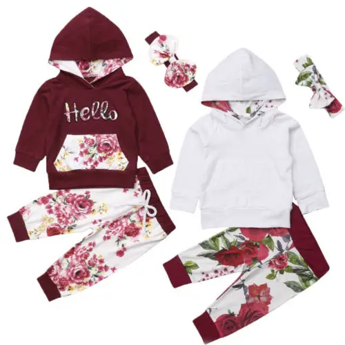 

Emmababy Fashion Casual Toddler Infants Baby Girl Boys Floral Long Sleeve Hooded Tops Shirts+Long Pants 2Pcs Outfits