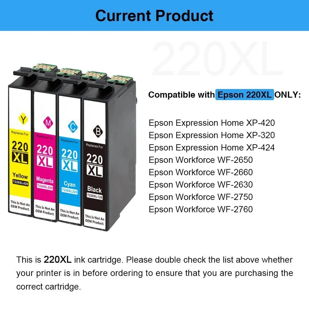 12 упаковок Совместимый картридж Epson T220 XL для WorkForce WF 2650 2630 2660 2750 2760 XP 320 420 424|ink
