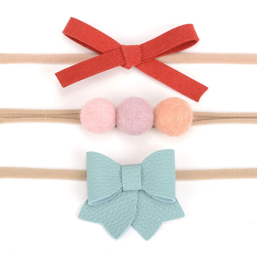 Set of  3  Petite Baby Bow Headbands Newborn Shower Gifts Soft Stretchy Nylon Hairband For Toddlers Baby Girl Hair Accessories