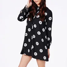 Nice Design Women Long Blouse Spring Chiffon Blouse Chrysanthemum Print Shirt Translucent Sexy Shirt Long Sleeve Lapel Tops BE48