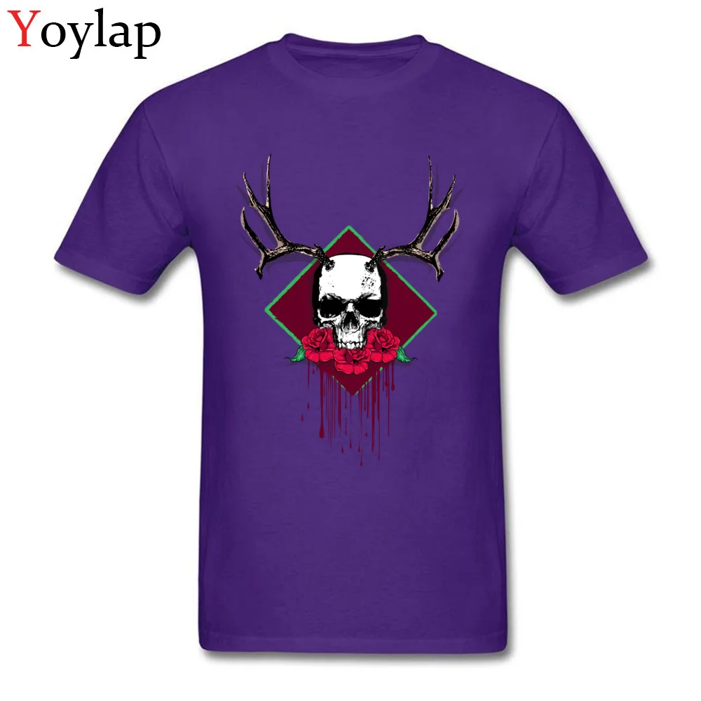 Casual Tops T Shirt Funky Round Neck Skull and Rose Tattoo Blood 100% Cotton Student T Shirts Group Summer/Autumn Tee-Shirt purple