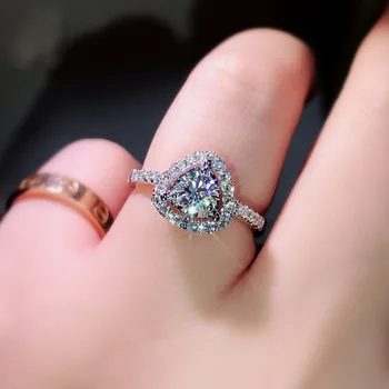 

Spring Collection Saint 925 Sterling Silver Ring Sparkling Love Heart Wedding Stackable full CZ Ring Fine Jewelry Gift For Girl