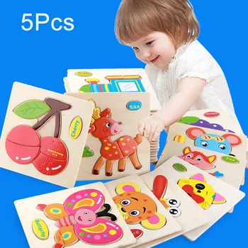 

5 Pcs Children Cartoon Wooden Hand Grasp Puzzle Toys Transportation Jigsaw FJ88