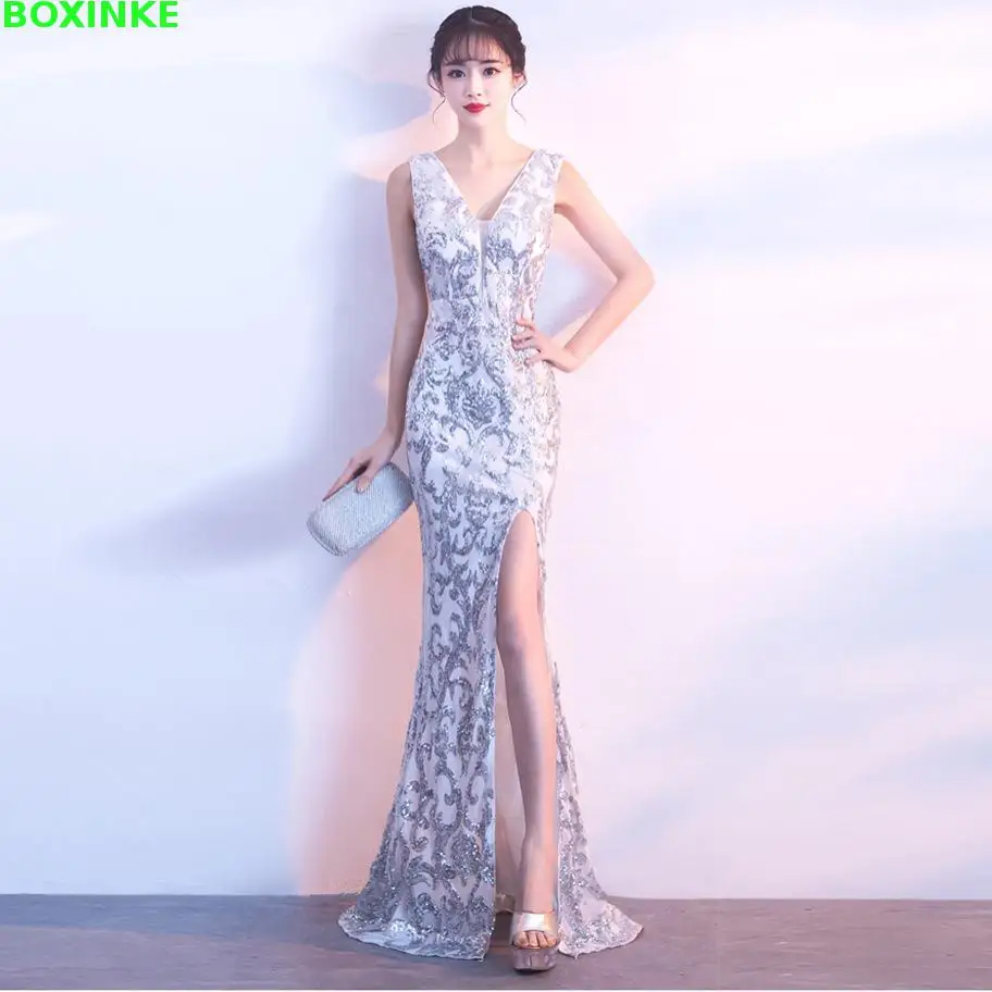 2018 Real Solid Robe Women Dress Vestidos De Fiesta New Autumn, Winter, Fashion, Golden Banquet, Sexy Long, Long Dresses And