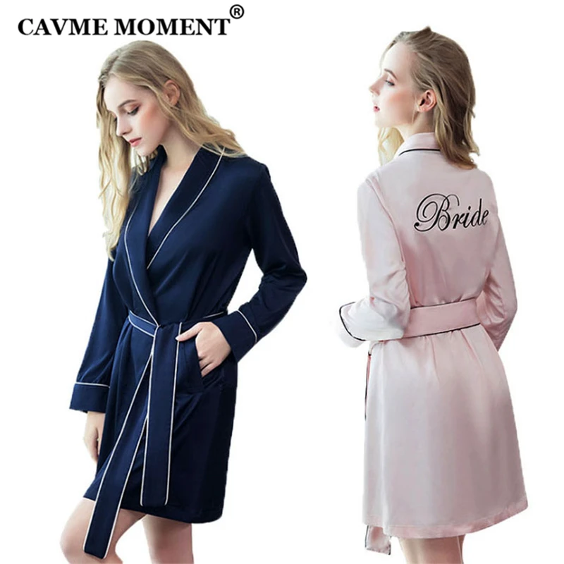 

CAVME 2019 PLUS SIZE Bride Bridesmaid Robe Stain Robes for Wedding Embroidery Letters Summer Spring Homewear