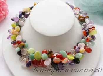 

Z4405 3row 18" nature Lemon Stone & pink crystal Stone necklace
