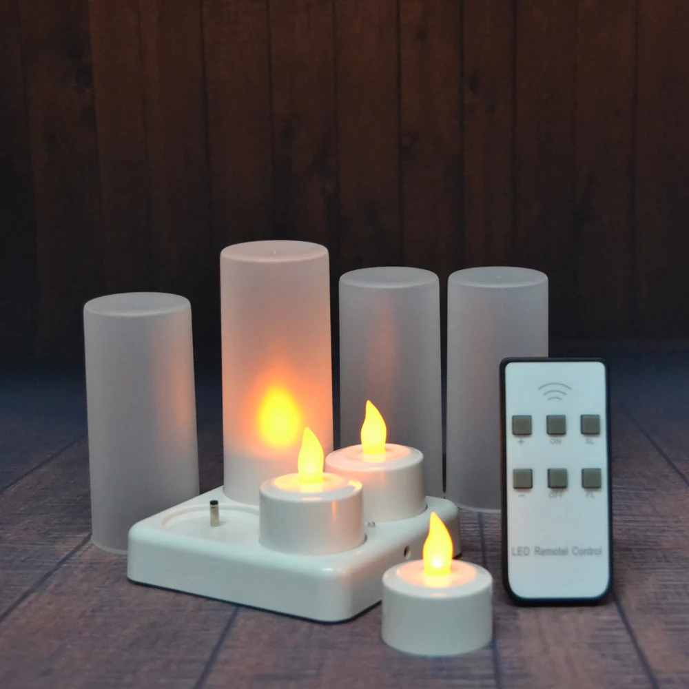 4pcs/set Night Rechargeable LED Tea Light Candle Flameless Lamp Candle
