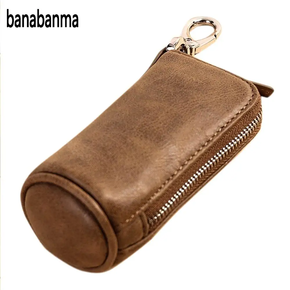 

banabanma Unisex Retro Style Genuine Leather Multi-use Portable Key Case Bag Coins Wallet Purse with Zipper Design NEW HOT ZK30