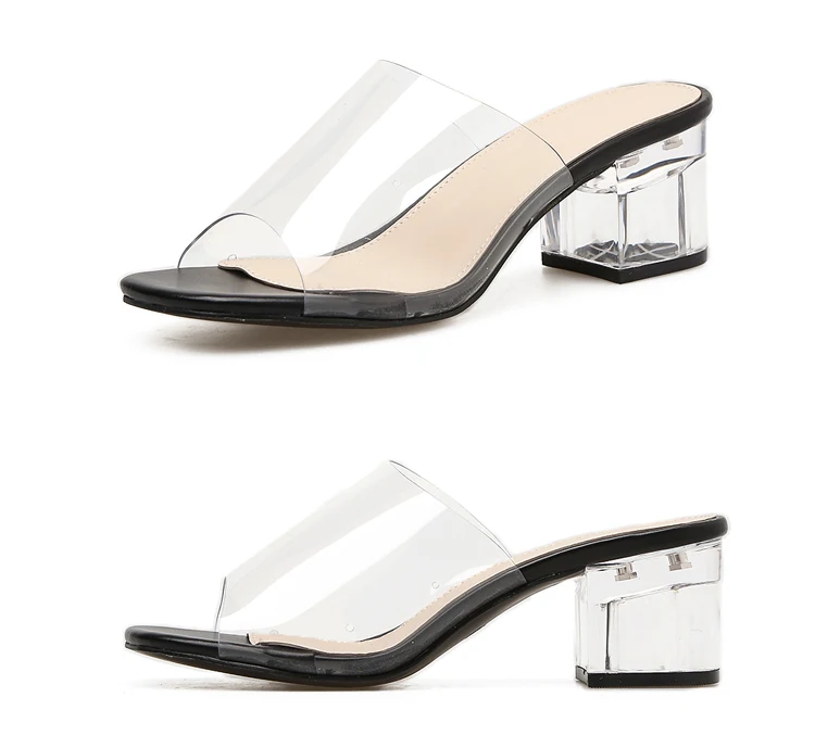 Eilyken/; прозрачные Шлепанцы из ПВХ с открытым носком на высоком каблуке; женские шлепанцы на прозрачном каблуке; сандалии на квадратном каблуке; zapatos