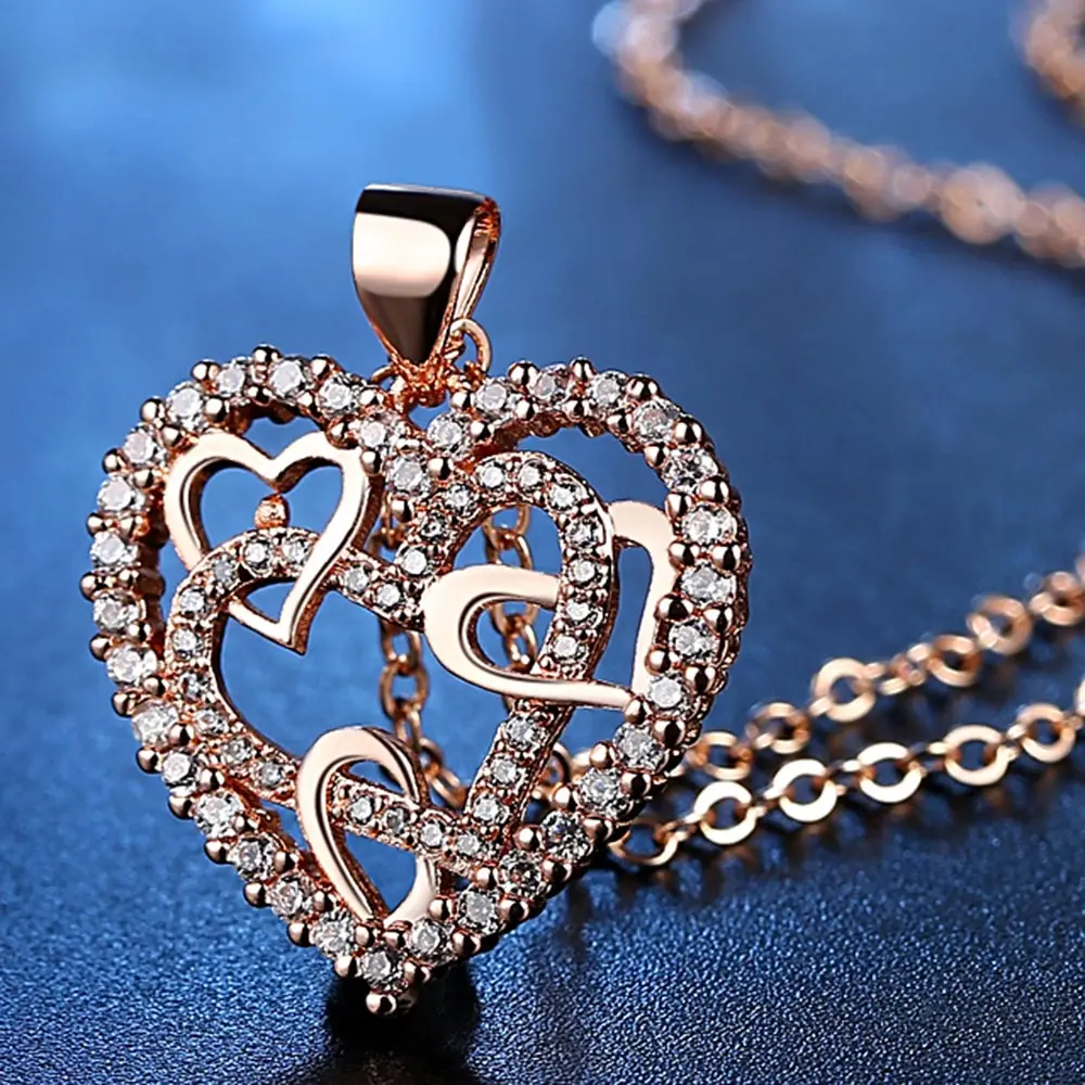 Новое модное серебряное/розовое золото ожерелье в форме сердца AAA кубический цирконий Свадебные/вечерние ювелирные изделия лучшие подарки на день Святого Валентина