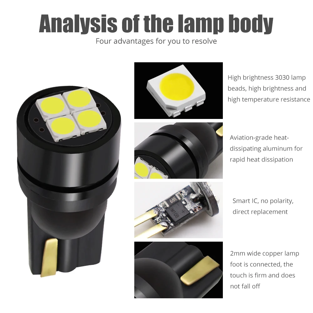 W5W T10 168 192 светодиодный светильник 3030 SMD 12 В белый клиновидный для салона купольная
