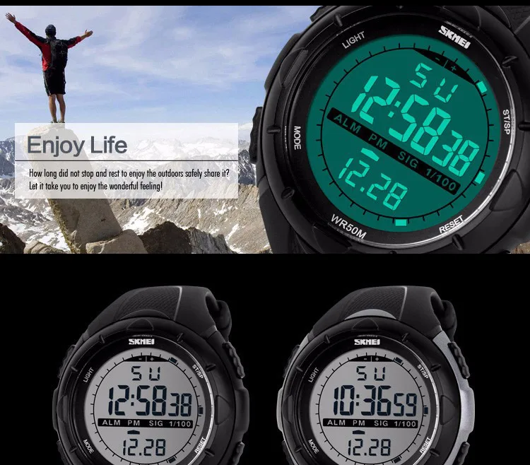 SKMEI спортивные цифровые мужские наручные часы с большим циферблатом военные часы Ретранслятор с будильником Автоматическая Дата ударостойкие водонепроницаемые часы 1025