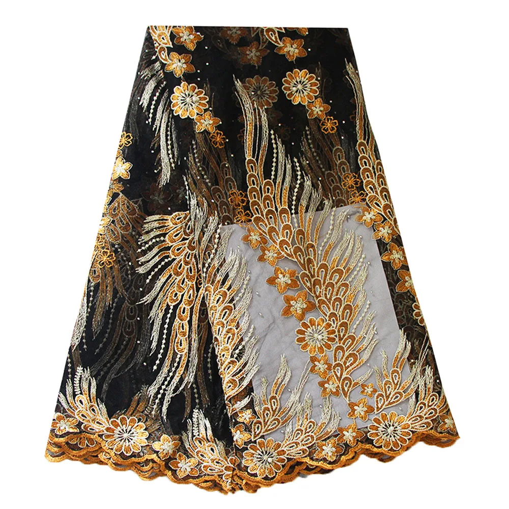 

Ourwin Gold Beaded African Fabrics Wholesale Lace Fabrics Embroidered Stones Polyester Wedding Lace Royal Blue Peach Purple 2018