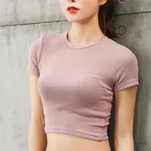 Для женщин тренажерный зал дышащая одежда для йоги короткий рукав спортивная одежда для бега быстросохнущая Фитнес Спортивная футболка Эластичный тренировки Топы