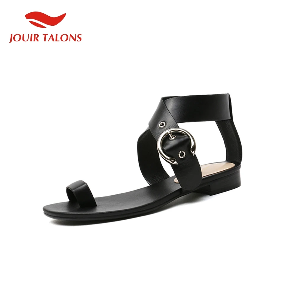 

JOUIR TALONS 2019 Summer New Round Toe Toe Retro Student Low Heel Flat Sandals Women's Shoes Roman Female Shoes