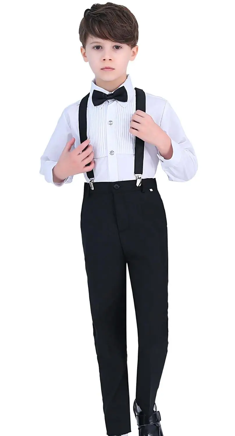 Модный деловой костюм для мальчиков, блейзеры для свадьбы, вечерние костюмы для выпускного вечера, Детские облегающие костюмы, смокинг, детские штаны, рубашка с галстуком-бабочкой - Color: Wt top black pants