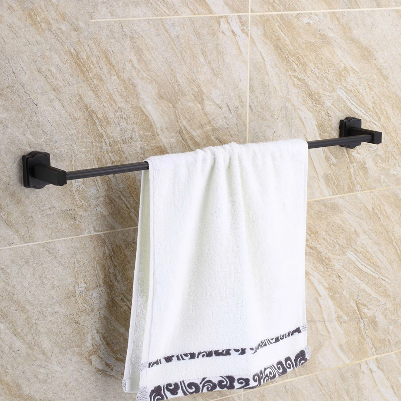 Antique Solid Brass Square Base Black Towel Bar Shelf American Brushed