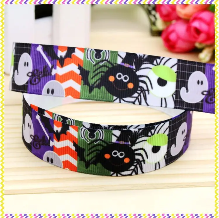 

DHK 7/8'' 5yards halloween printed grosgrain ribbon headwear hair bow diy party decoration OEM Wholesale 22mm C942