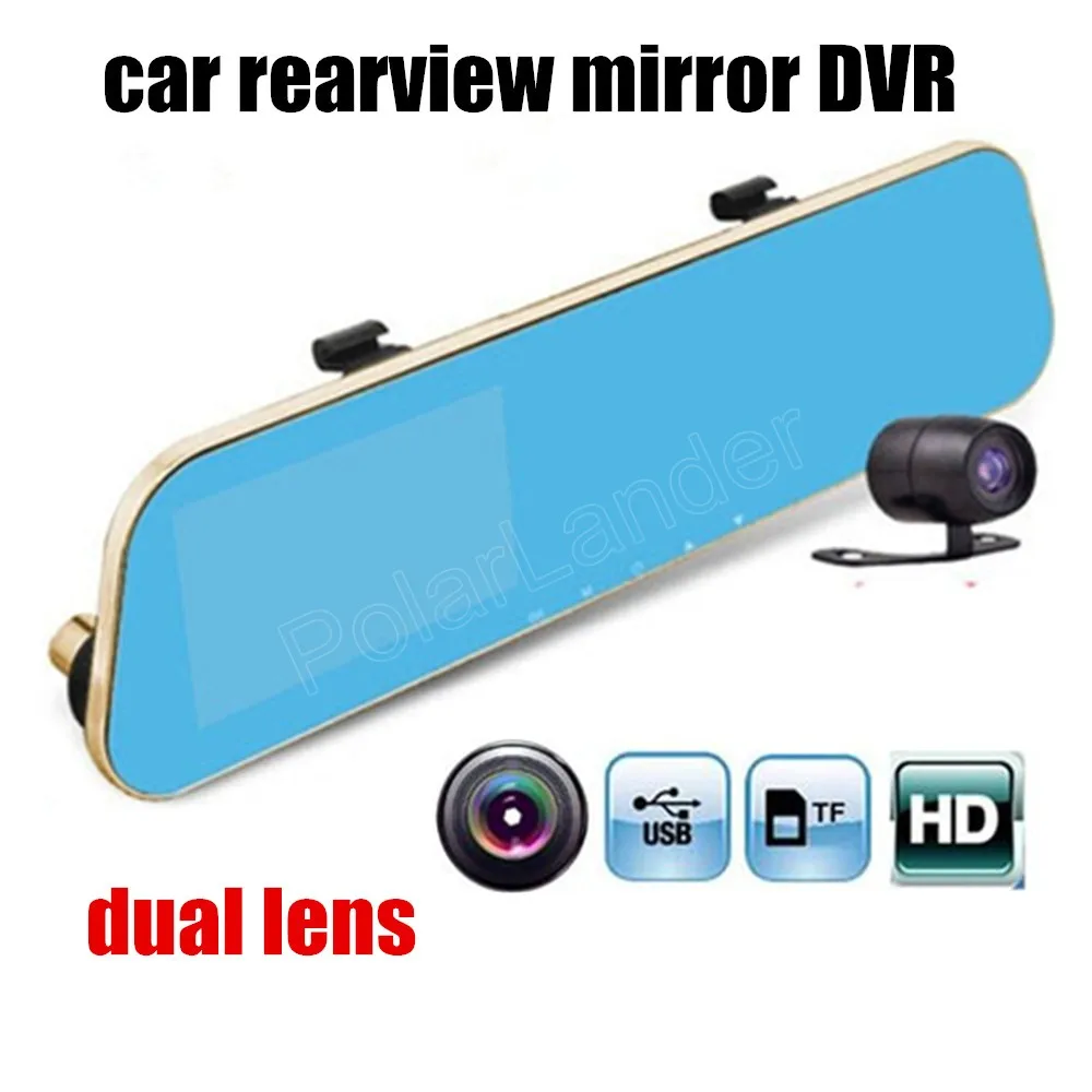 4,3 pulgadas Full HD 1080 P coche DVR espejo de revisión grabadora de vídeo Digital Auto registrador videocámara con cámara trasera dual de la lente - 1