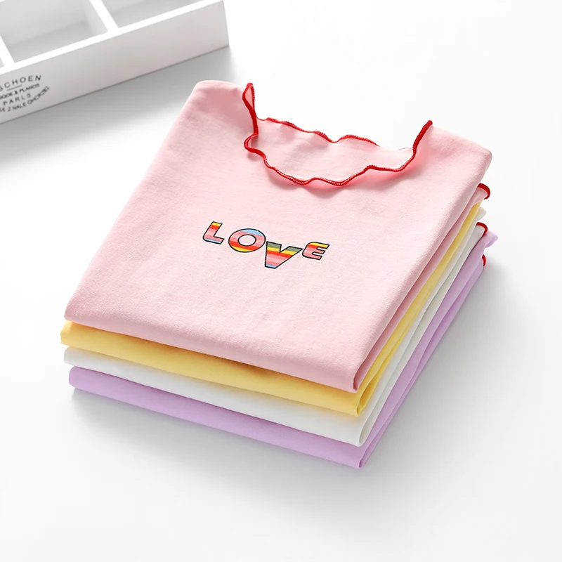 

Summer Kids Girls T Shirt Rainbow Letters Print Ruffles Short Sleeve Baby Girls T-shirts Cotton Children T-shirt O-neck Tee Tops