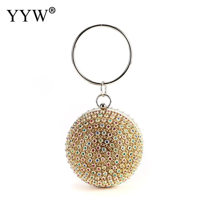 

Mini Round Rhinestone Wedding Bags Multi-Colored New Women Evening Clutch Bags Diamonds Round Shaped Clutches Lady Purse Chain
