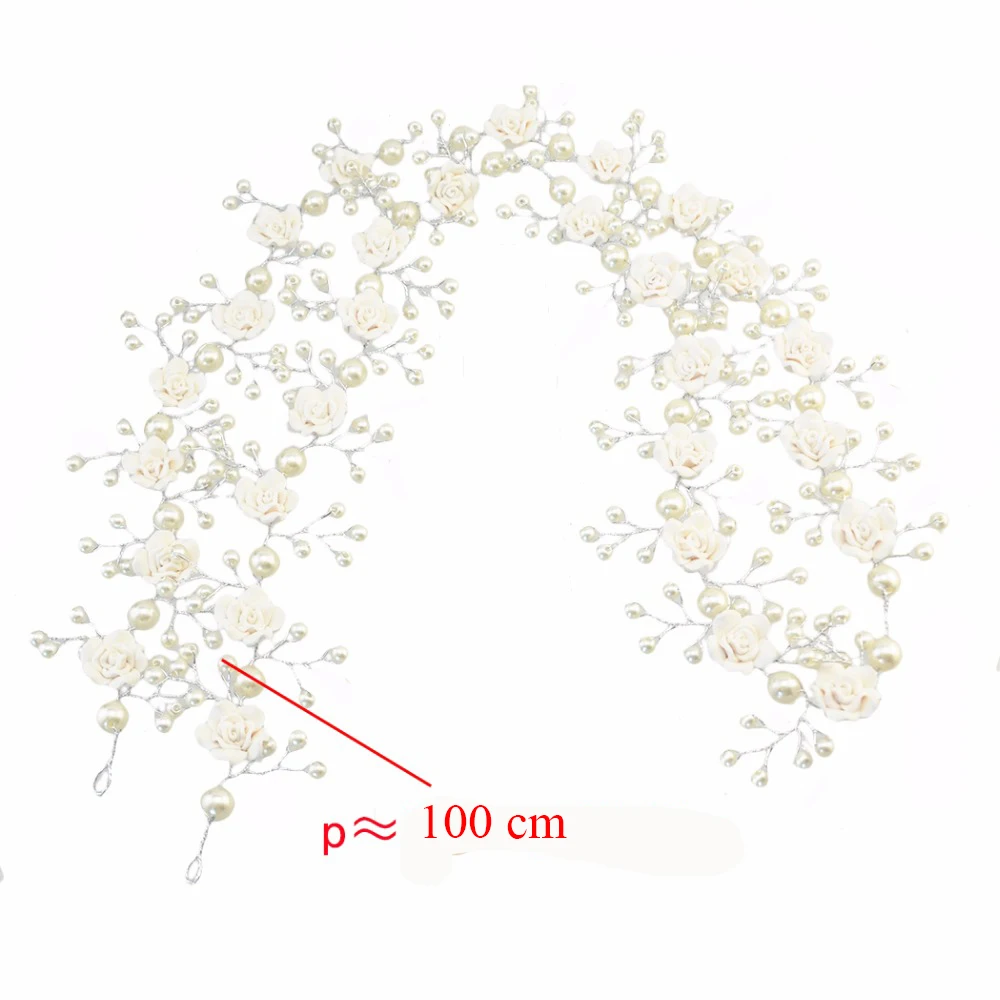 Элегантные серебряные металлические цветы жемчуг свадебное украшение лоза волос Длинные свадебные повязки тиара и корона для свадебных волос ювелирные изделия