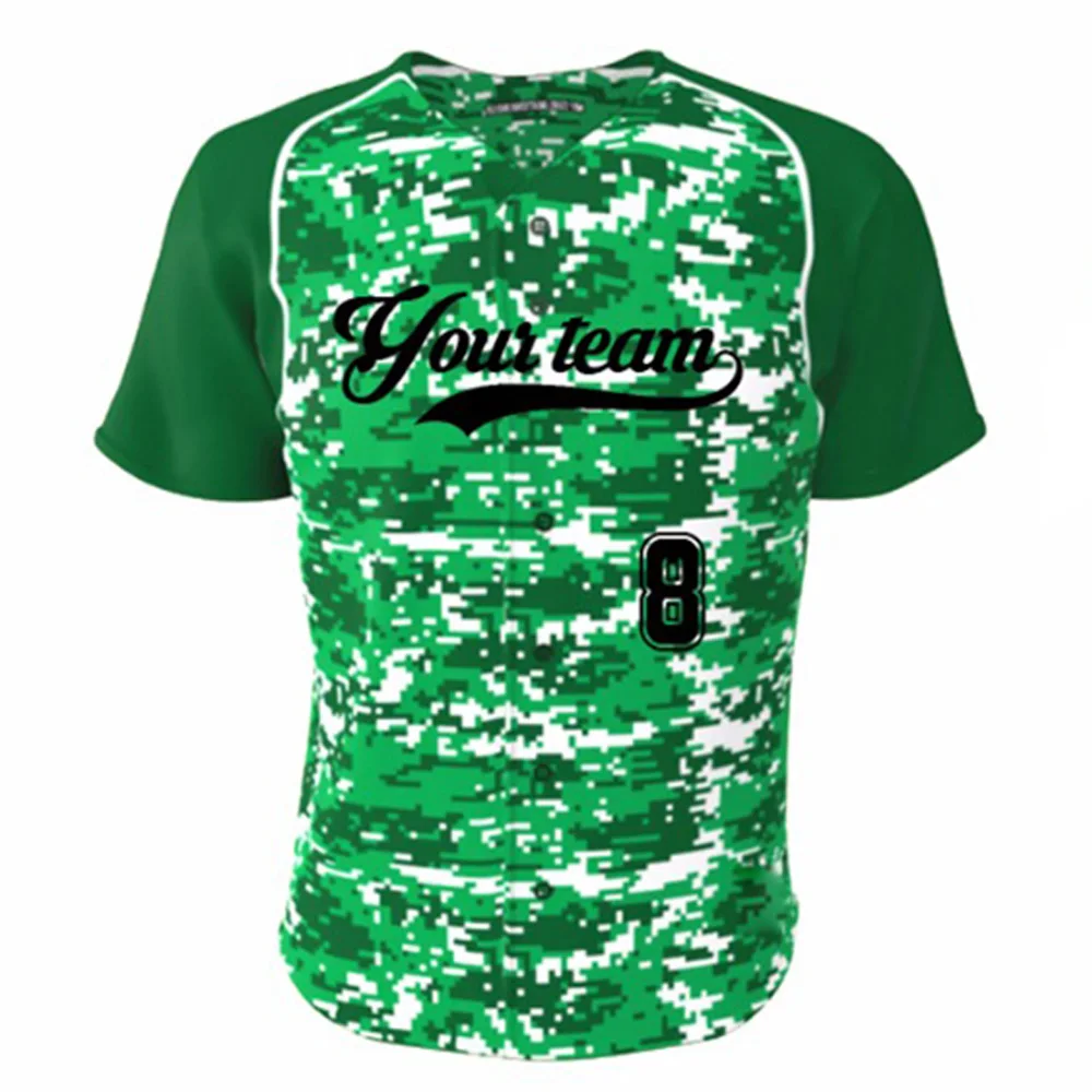 Custom Green Camouflage Baseball Jersey Men/Women Racing& Training ...