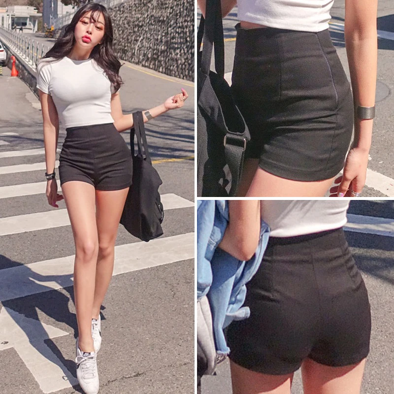 

High quality fashion Black shorts female 2019 new slim slimming tight stretch cotton sexy high waist tight white shorts female