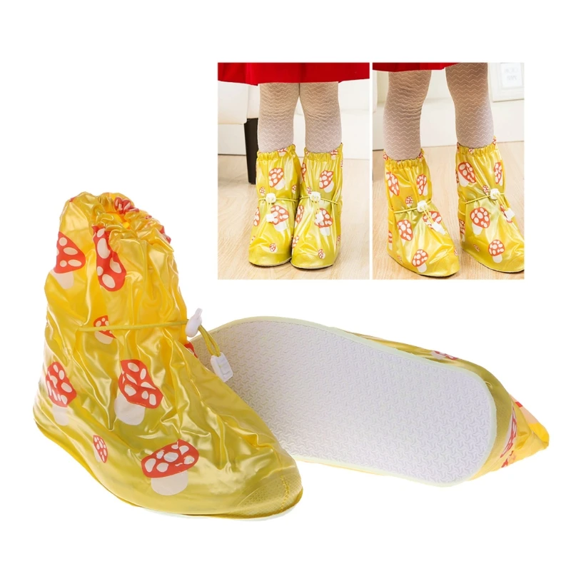 

New Reusable For Children Waterproof Raining Boots Shoes Cover Wear Proof Anti Slip Smile Face/Mushroom Cute Shoe Accessories