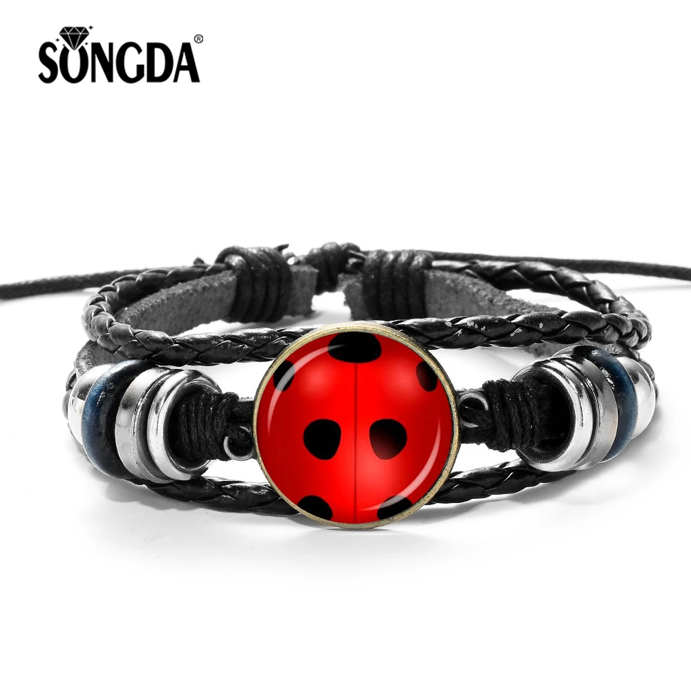 

SONGDA Brand Magical Ladybug Multilayer Leather Bracelet Marinette Adrien Figure Lady Bug Cat Noir Animal Charm Beaded Bracelet