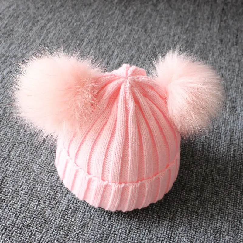 New Fashion Cute Newborn Baby Kids Girls Boys Winter Warm Knit Hat Pompom Ball Beanie Cap - Цвет: Розовый