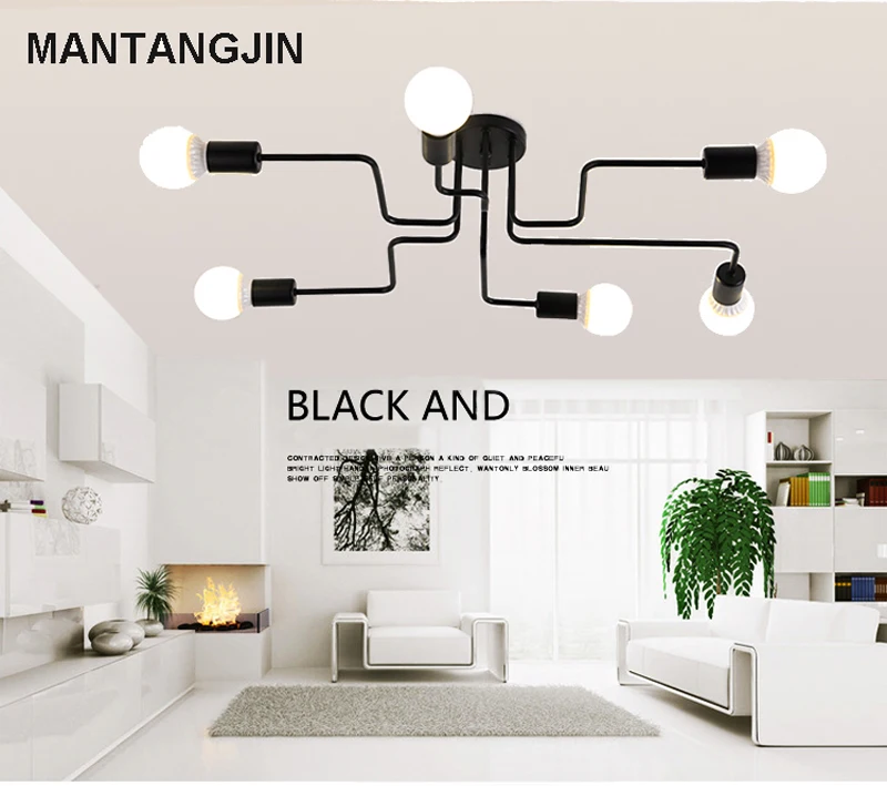 Винтажная Потолочная люстра для освещения дома светильник несколько стержней кованый железный потолочный светильник E27 лампы Гостиная Lamparas De Techo