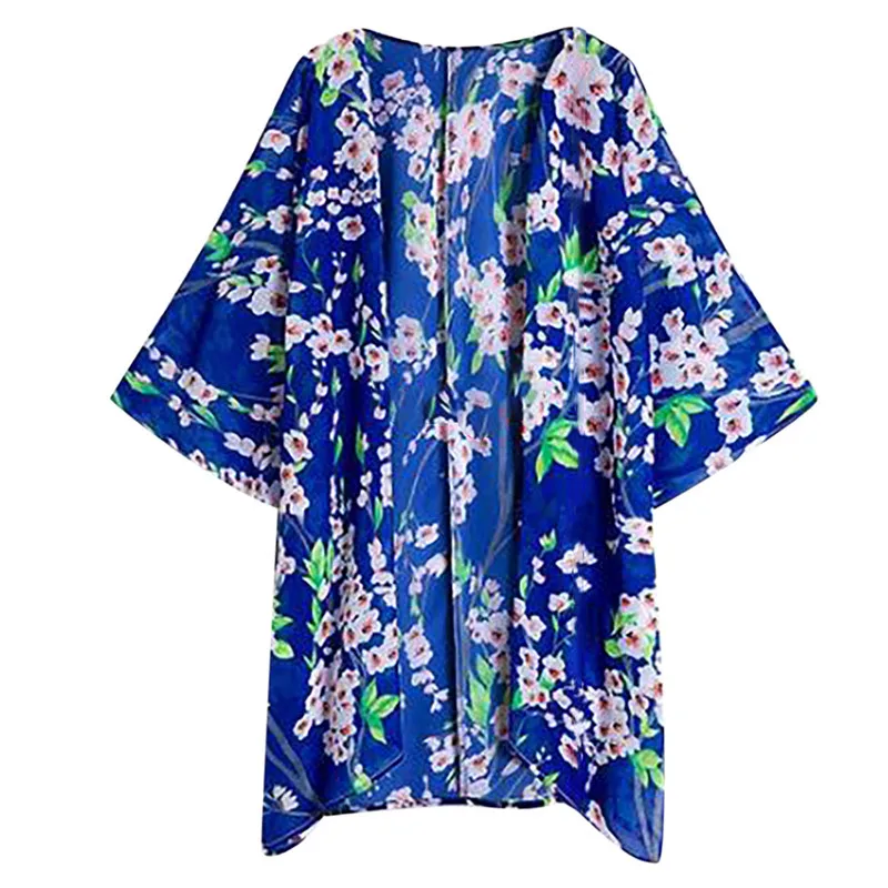 2019 Women Beach Tops Print Swimwear Cardigan Swimsuit Bikini Cover Up Loose Coat Jaqueta Feminina Trench Sun Protection Y1# (9)