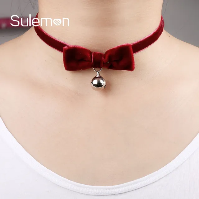 Red Velvet Bow Tie Bell Choker Necklace Fashion Ribbon Pendant Red Velvet Bow Tie Bell Choker Necklace Fashion Ribbon Pendant Chokers Necklaces Women Clic Y Jewelry Cn24