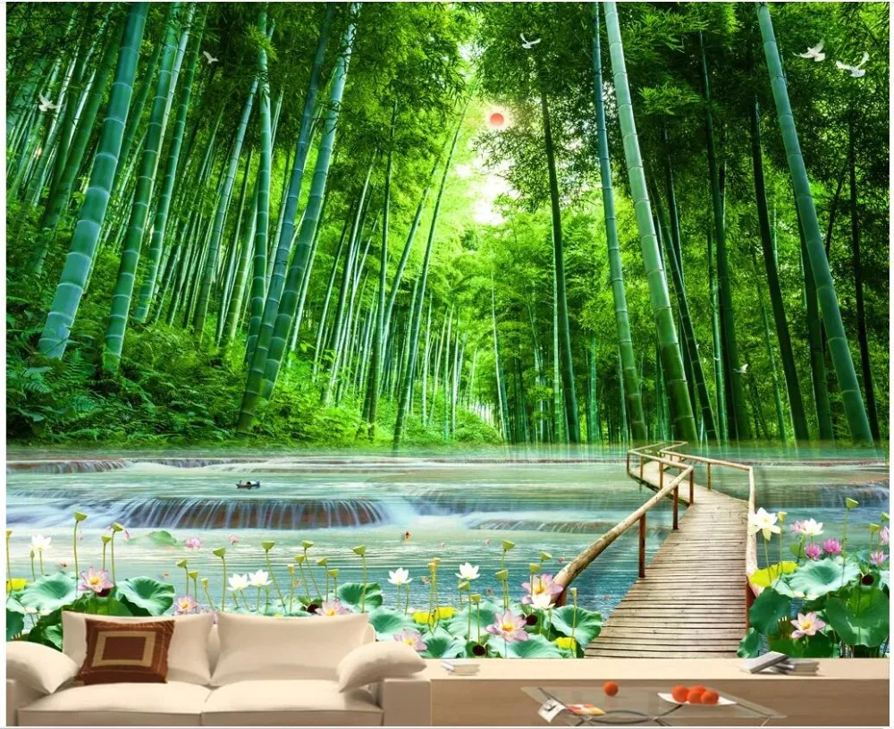 

3d wallpaper custom photo mural Bamboo Forest Water Bridge scenery Home decor Background living room wallpaper for wall 3 d