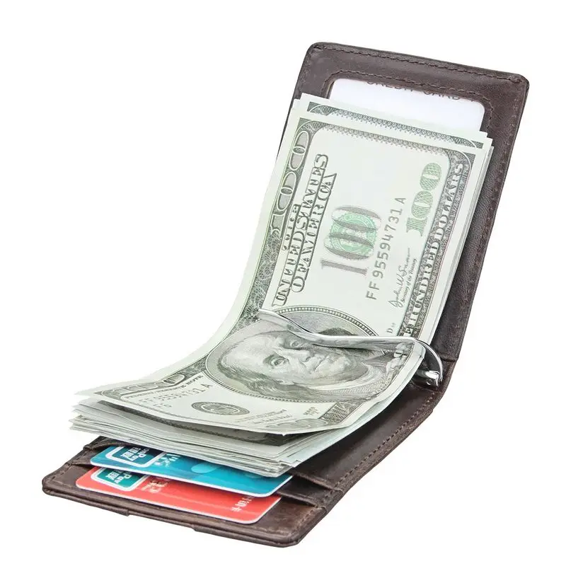 TRASSORY Rfid Блокировка мини металлический зажим для денег бумажник тонкий чехол для кредитных карт мужской кошелек из натуральной кожи