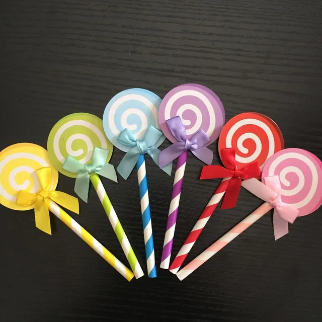 6pcs Pack Candy Color Lollipop Bow Tie Cupcake Toppers Cake 6pcs Pack Candy Color Lollipop Bow Tie Cupcake Toppers Cake