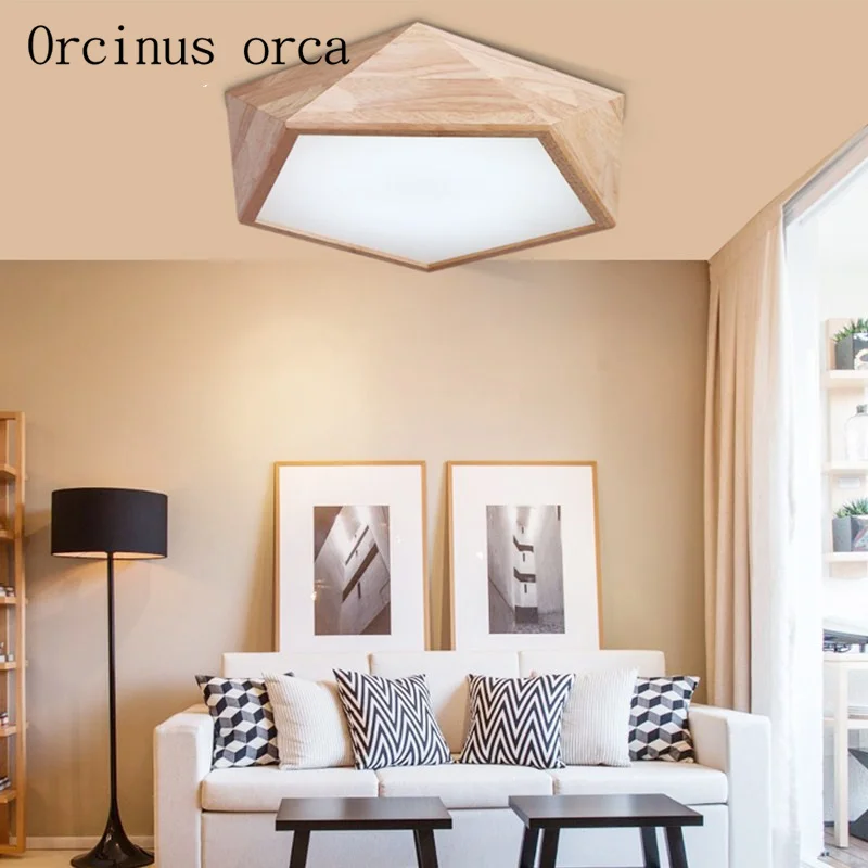 

Nordic brief modern wood led geometry ceiling lamp living room bedroom creative wooden ceiling lamp free shipping