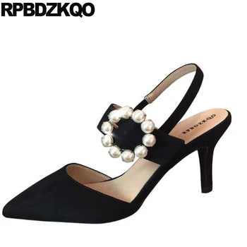 

Special Slingback 3 Inch Beaded Wedding Shoes Strap Dress Mary Jane Scarpin Pointed Toe Pumps Pearl High Heels Sandals Women