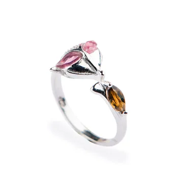 

Adjustable Genuine Natural Tourmaline Crystal Quartz Women Charm Anniversary Ring 5*3mm