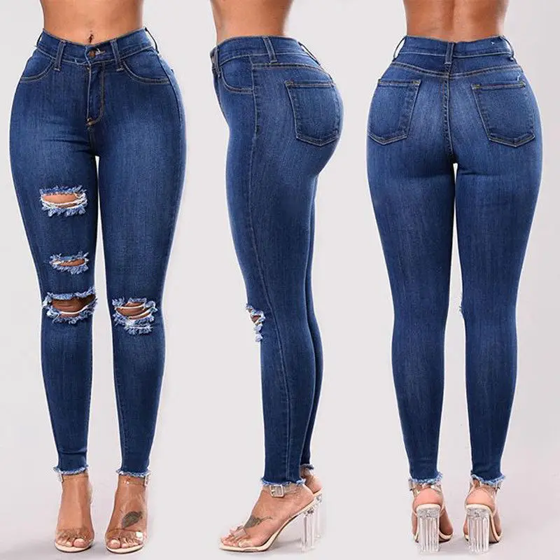 Рваные джинсы для женщин, для девочек, стрейч, средняя талия, женские облегающие джинсы, брюки, узкие брюки-карандаш