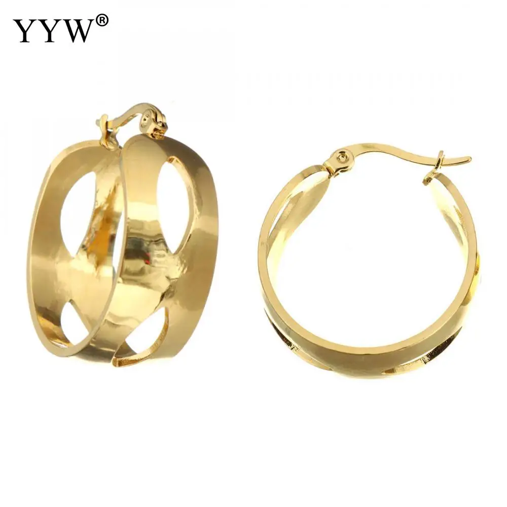 

Hot Sale Hoop Earrings Big Smooth Hollow Circle Earrings Stainless Steel Gold-color Hoop Earring for Women Jewelry Birthday Gift