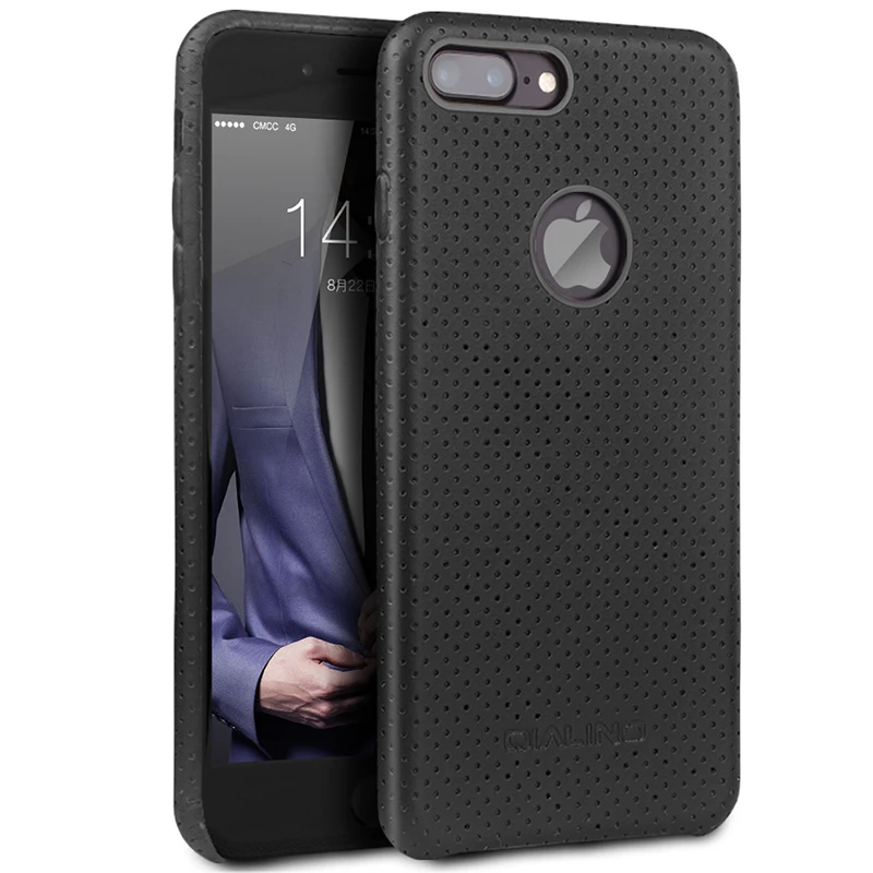 QIALINO Модный чехол из натуральной кожи для iPhone8 Роскошный ультра тонкий черный