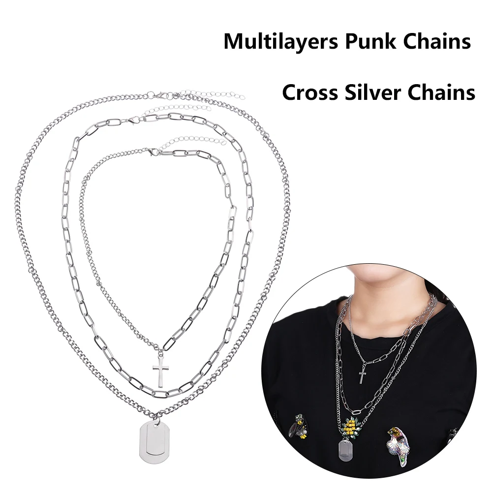 

Multilayers Punk Retro Fashion Crossing Chain Necklace Couple Street Hip Hop Geometric Metal Unisex Pendant Necklaces