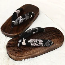 Japonais SAMURAI Sabots Bois Sandales Homme sabots bois plat talon carré chaussures à bout de planche d’été pantoufles sandales