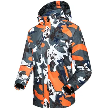 

Men Camouflage Coat Men Hiking Jacket Winter Orange and Blue Mixed Pattern Trench Coat Outdoor Windbreaker for Men and Women