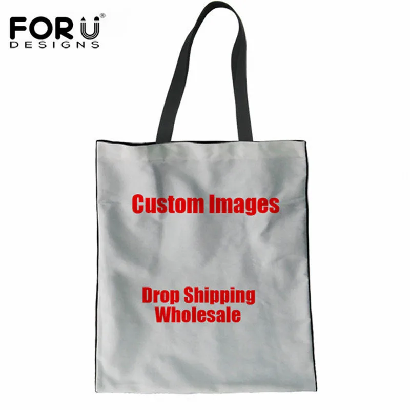 

FORUDESIGNS Customized Images or Logos Shopping Bags Eco-friendly Large Linen Storage Bags Casual Canvas Handbags Drop Shipping