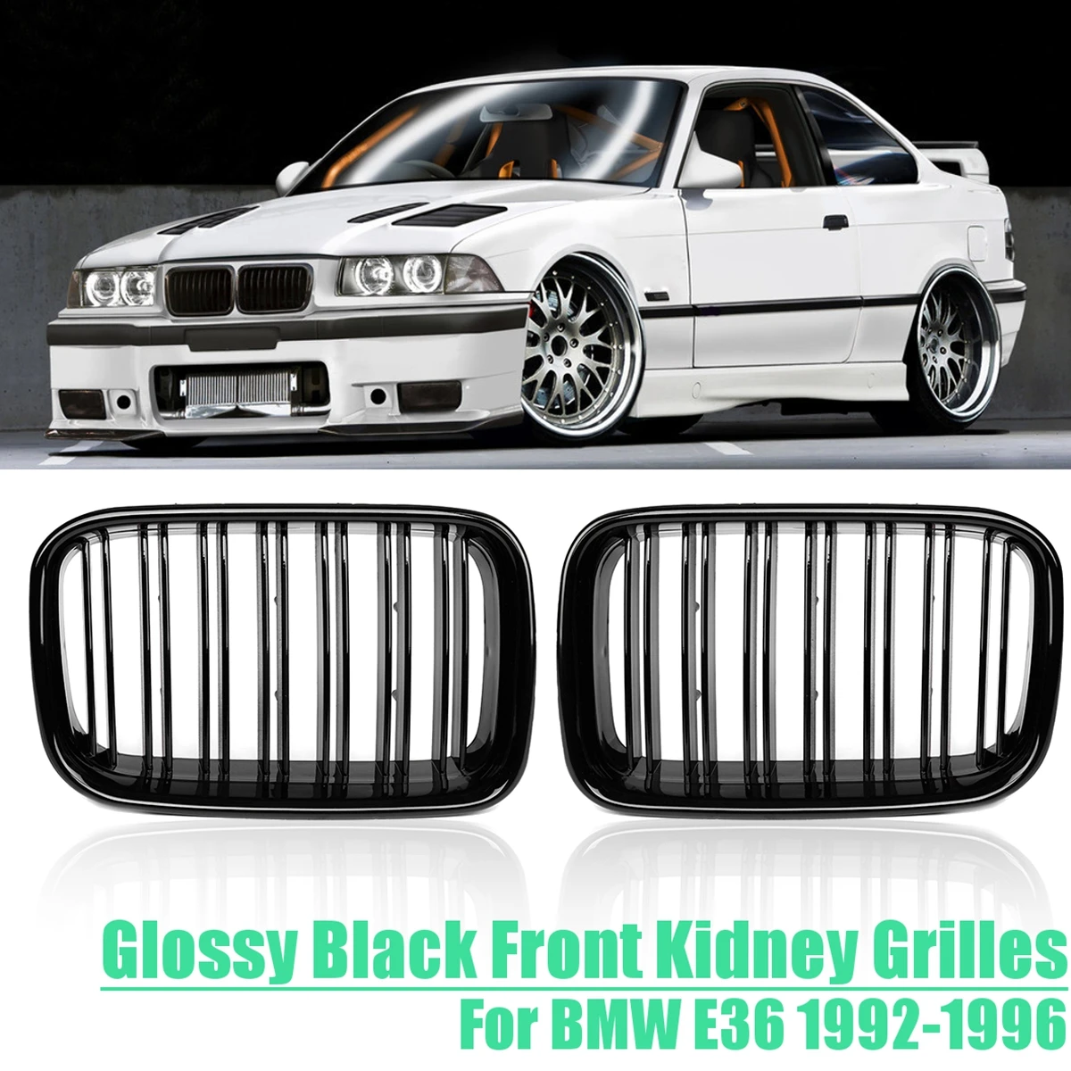 

For BMW E36 1992-1996 Pair Glossy Black ABS Plastic left & right Front Kidney Grilles 51138122237 51138122238 Racing Grills